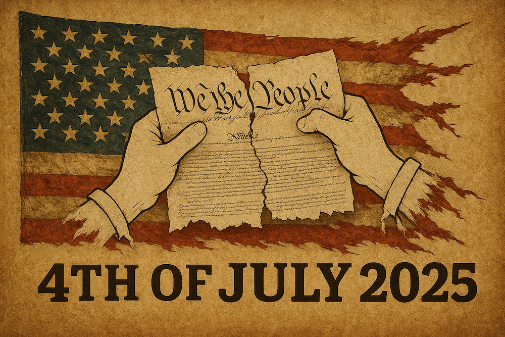 Fourth of July 2025 tattered flag fragile constitution.